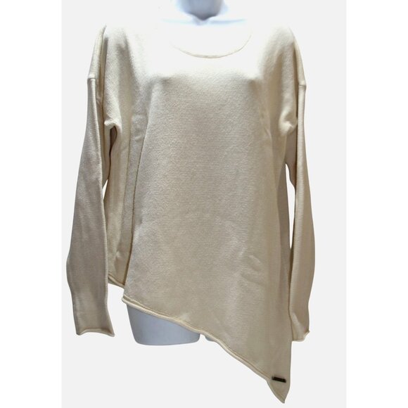 Peace Love World Free People Sweater XXS Oversized Cream Asymmetrical Hem Comfy - Picture 2 of 8